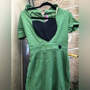 Pinup Couture Green Dress with Black Heart Detail